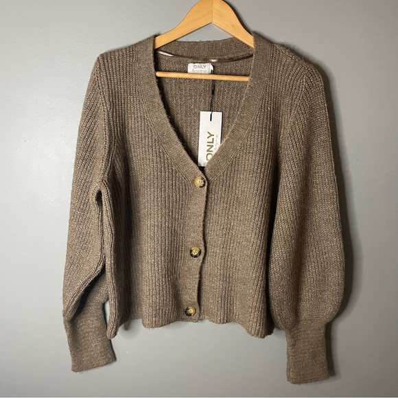 NWT Only Brown Knit Cropped Cardigan XL - Picture 1 of 6